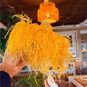 Sample Feather Clutch On Chain Bag | Dust Bag Included | Peacock Yellow | Trendy